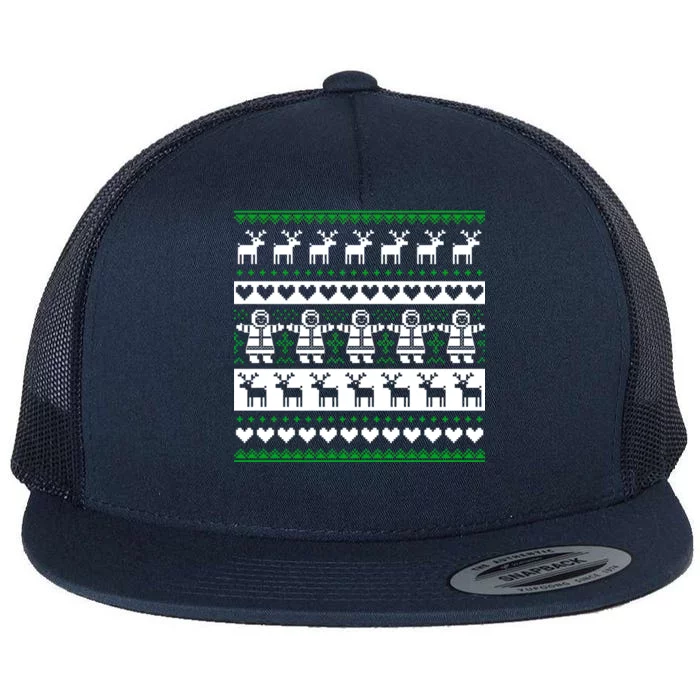 Ugly Snowman Christmas Sweater Flat Bill Trucker Hat