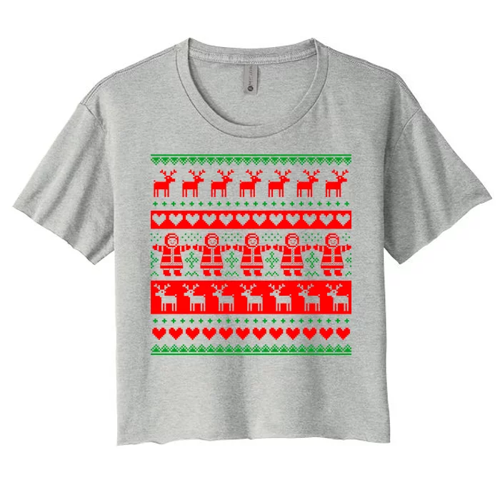 Ugly Snowman Christmas Sweater Women's Crop Top Tee