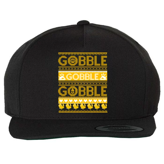 Ugly Thanksgiving Gobble Gobble Gobble Turkey Wool Snapback Cap