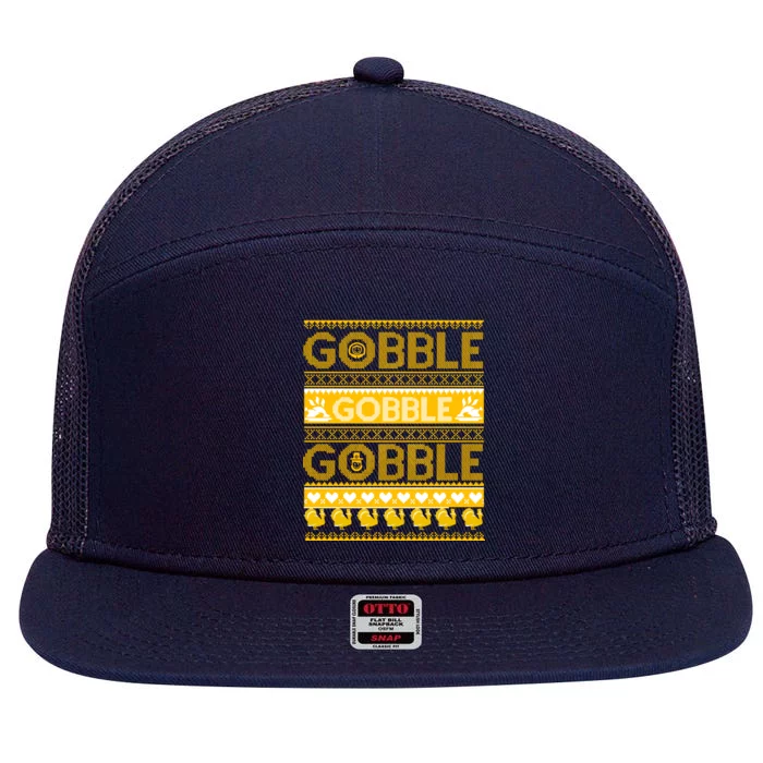 Ugly Thanksgiving Gobble Gobble Gobble Turkey 7 Panel Mesh Trucker Snapback Hat