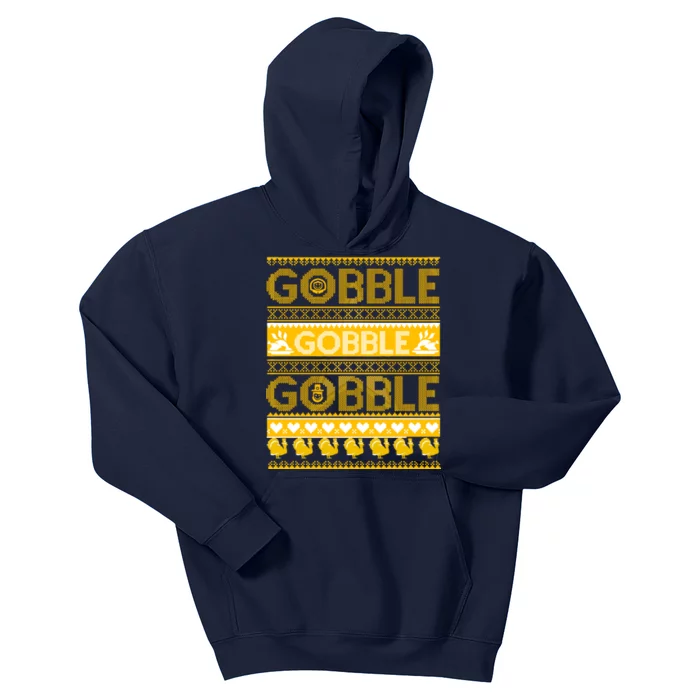 Ugly Thanksgiving Gobble Gobble Gobble Turkey Kids Hoodie