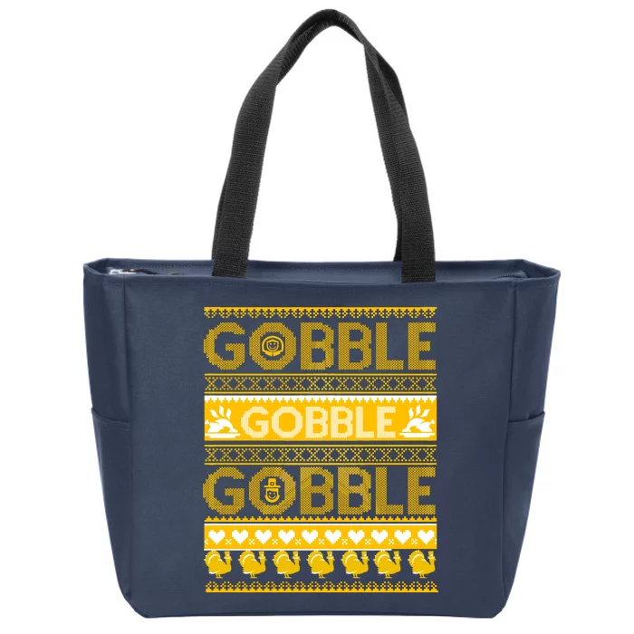 Ugly Thanksgiving Gobble Gobble Gobble Turkey Zip Tote Bag