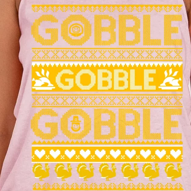 Ugly Thanksgiving Gobble Gobble Gobble Turkey Women's Knotted Racerback Tank