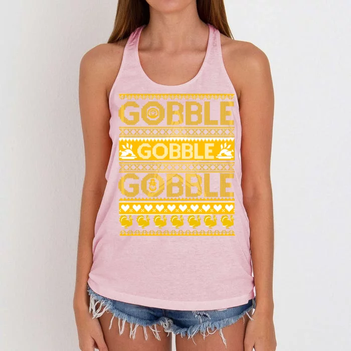 Ugly Thanksgiving Gobble Gobble Gobble Turkey Women's Knotted Racerback Tank