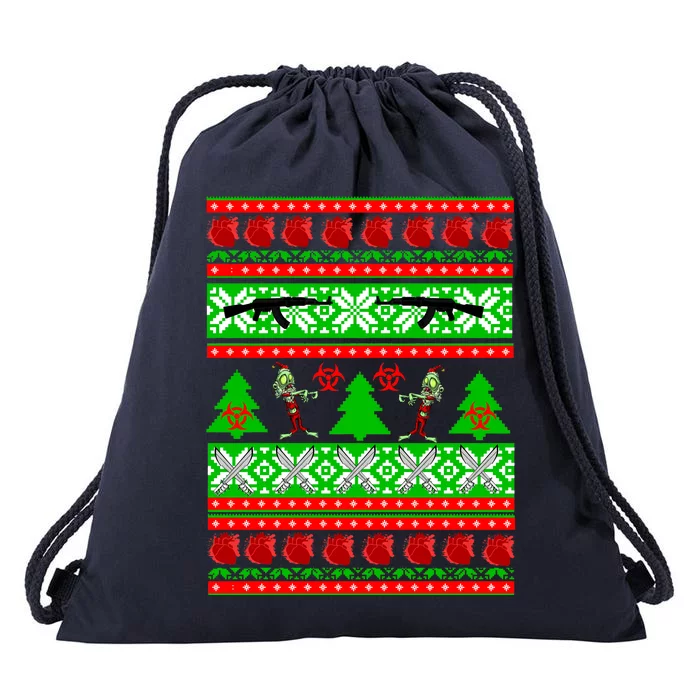 Ugly Zombie Apocalypse Christmas Sweater Drawstring Bag