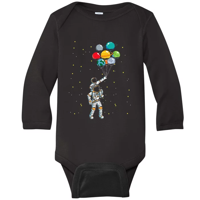 Universe Galaxy Space Planets Balloons Astronaut Baby Long Sleeve Bodysuit