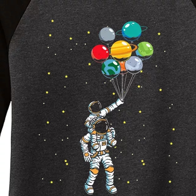 Universe Galaxy Space Planets Balloons Astronaut Women's Tri-Blend 3/4-Sleeve Raglan Shirt