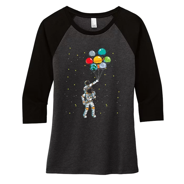 Universe Galaxy Space Planets Balloons Astronaut Women's Tri-Blend 3/4-Sleeve Raglan Shirt