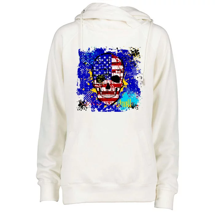 USA Grunge Skull Womens Funnel Neck Pullover Hood