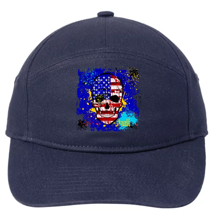 USA Grunge Skull 7-Panel Snapback Hat