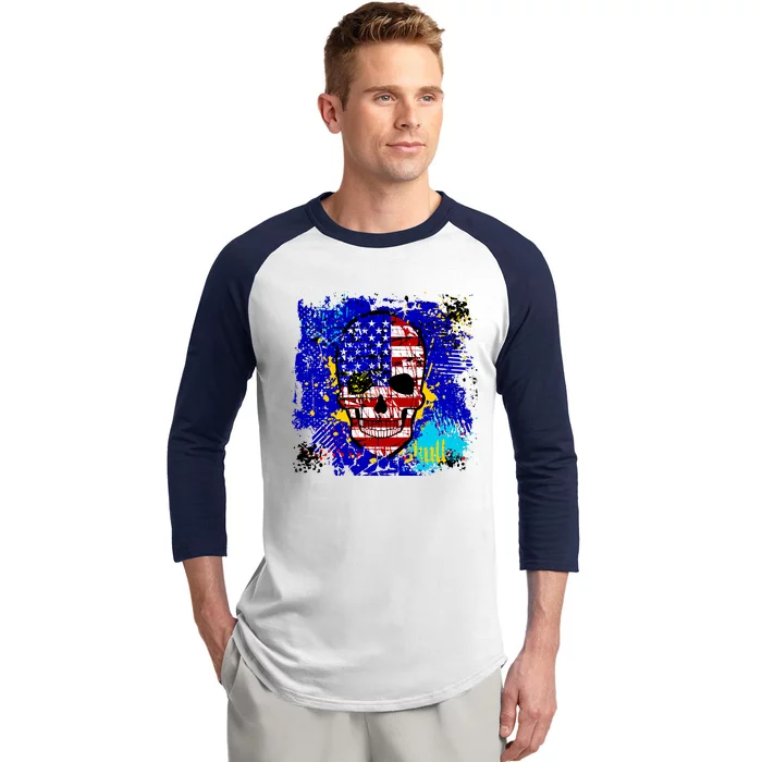 USA Grunge Skull Baseball Sleeve Shirt