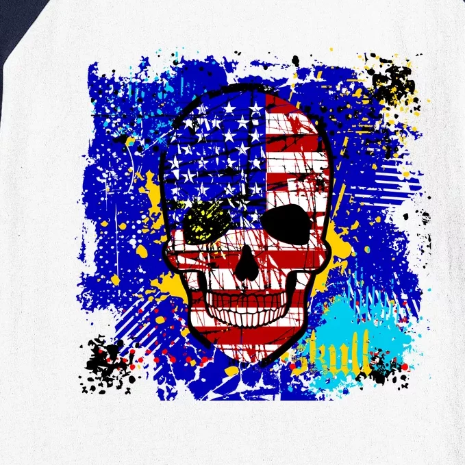 USA Grunge Skull Baseball Sleeve Shirt