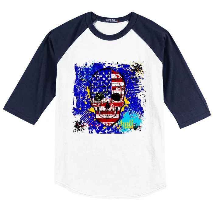 USA Grunge Skull Baseball Sleeve Shirt