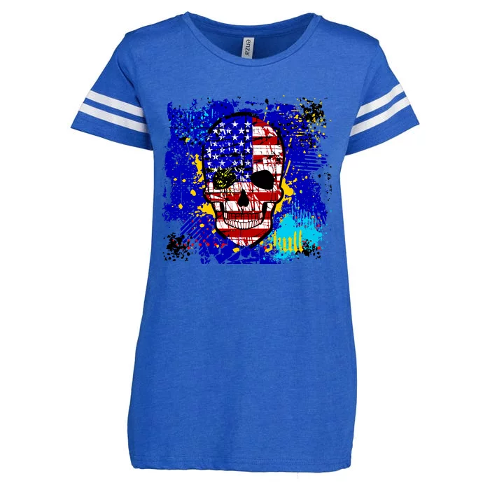 USA Grunge Skull Enza Ladies Jersey Football T-Shirt