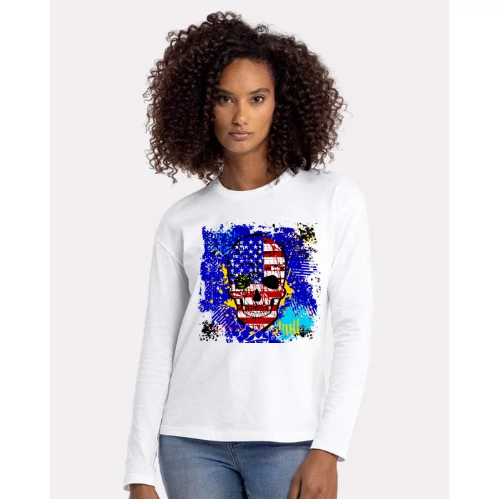 USA Grunge Skull Womens Cotton Relaxed Long Sleeve T-Shirt