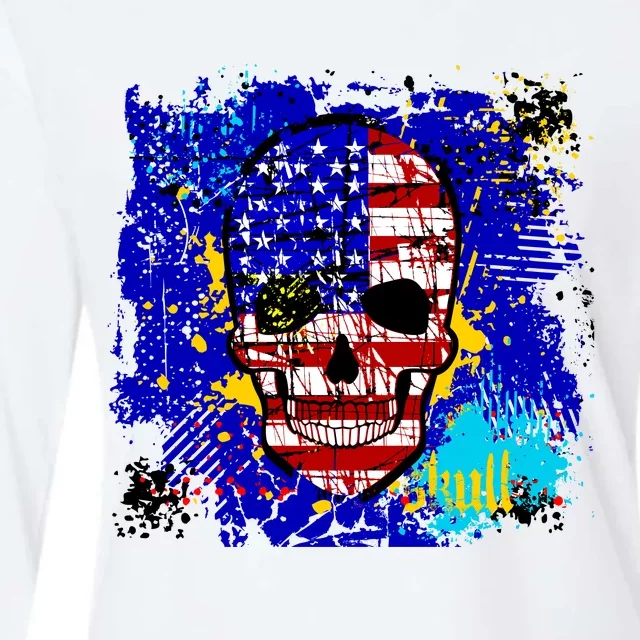 USA Grunge Skull Womens Cotton Relaxed Long Sleeve T-Shirt