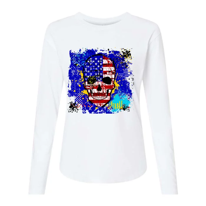 USA Grunge Skull Womens Cotton Relaxed Long Sleeve T-Shirt