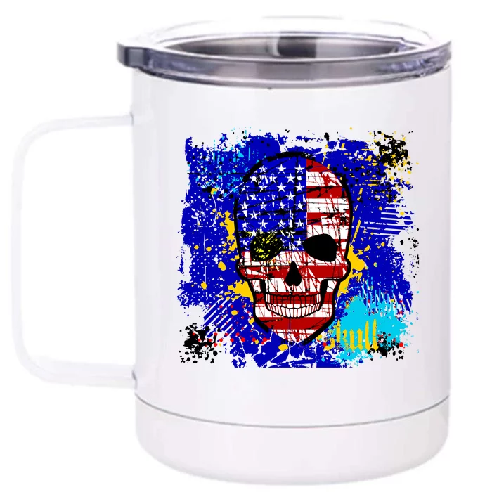 USA Grunge Skull Front & Back 12oz Stainless Steel Tumbler Cup