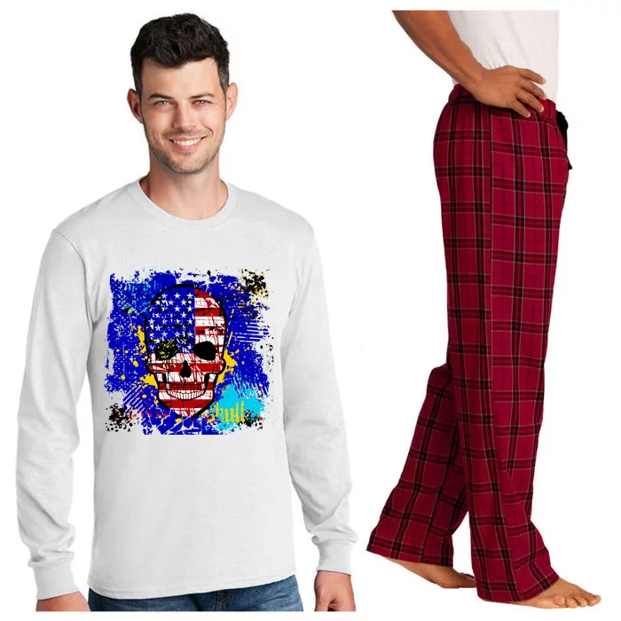 USA Grunge Skull Long Sleeve Pajama Set