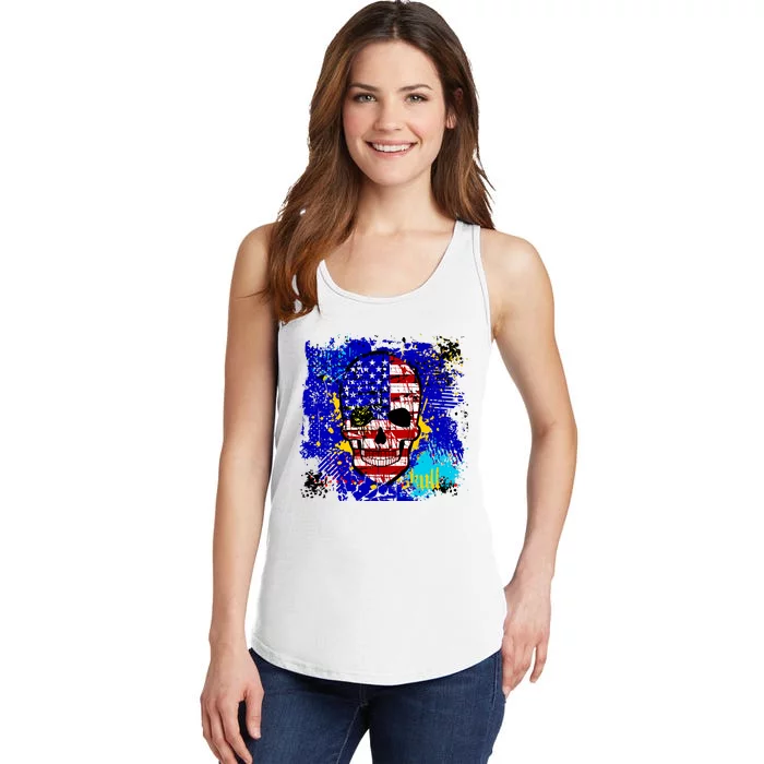 USA Grunge Skull Ladies Essential Tank