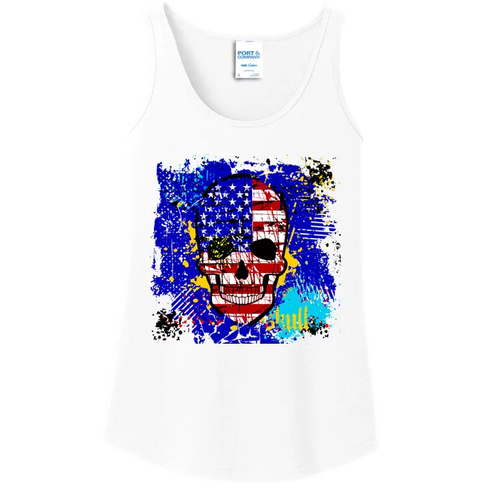 USA Grunge Skull Ladies Essential Tank