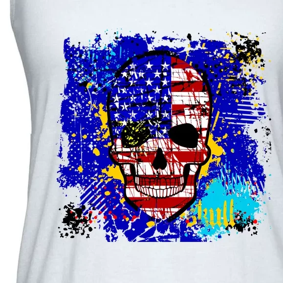 USA Grunge Skull Ladies Essential Flowy Tank