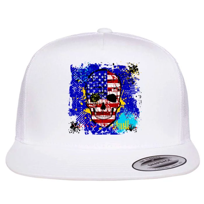 USA Grunge Skull Flat Bill Trucker Hat