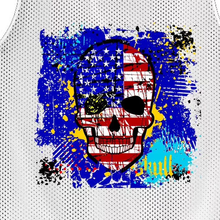 USA Grunge Skull Mesh Reversible Basketball Jersey Tank