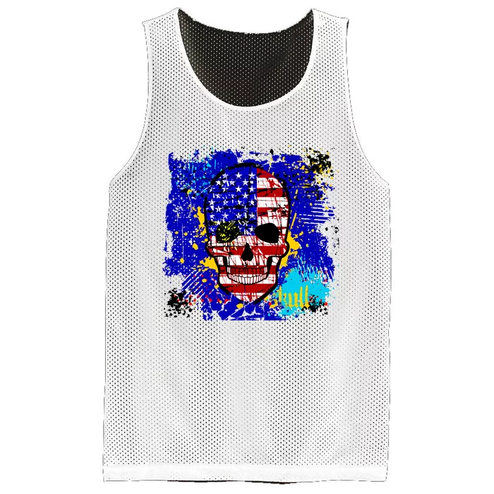 USA Grunge Skull Mesh Reversible Basketball Jersey Tank