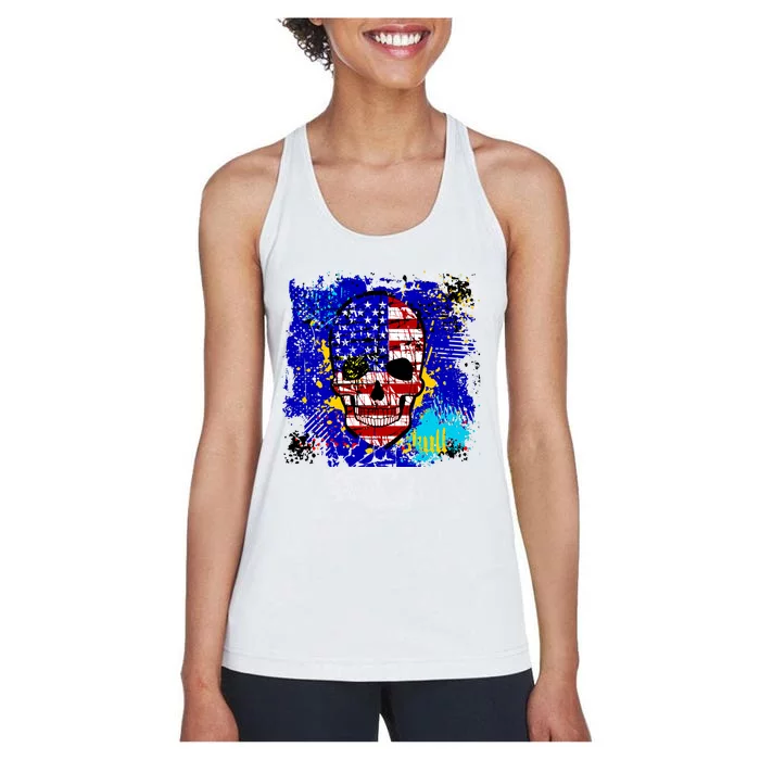 USA Grunge Skull Women's Racerback Tank