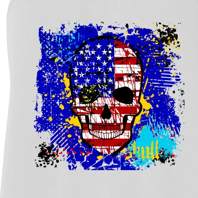 USA Grunge Skull Women's Racerback Tank