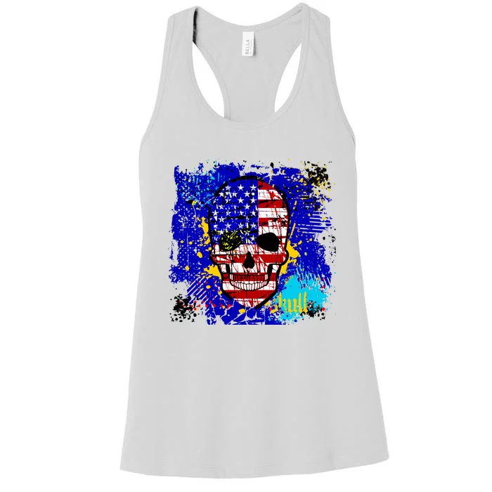 USA Grunge Skull Women's Racerback Tank