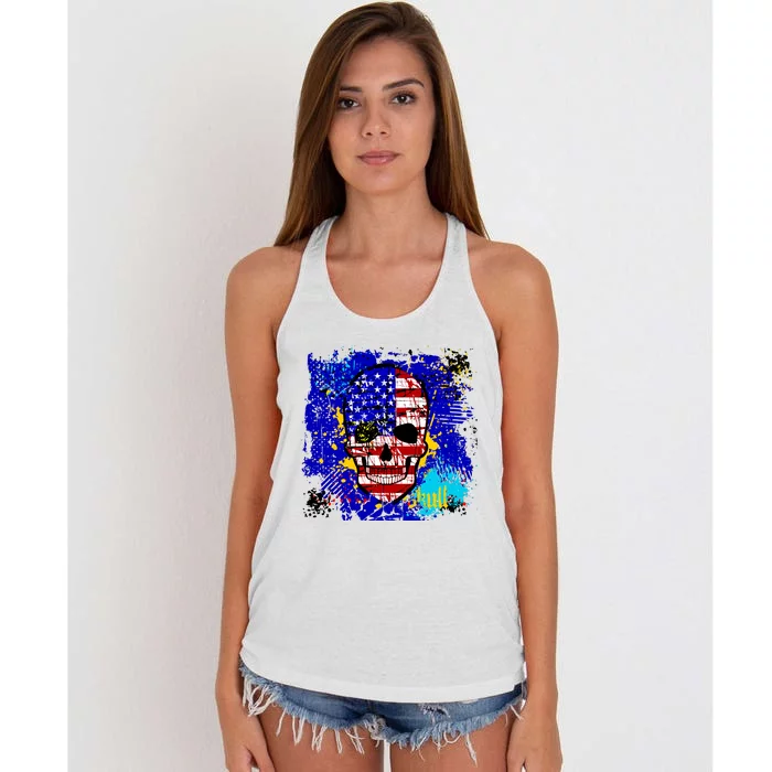 USA Grunge Skull Women's Knotted Racerback Tank