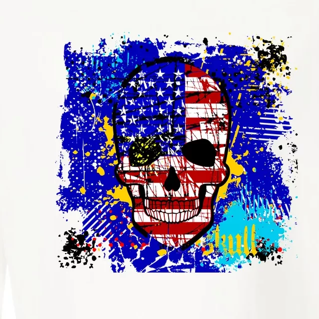 USA Grunge Skull Cropped Pullover Crew