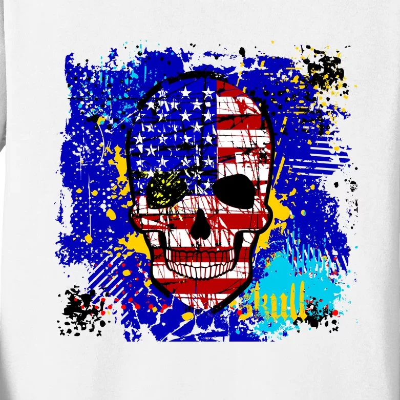 USA Grunge Skull Kids Long Sleeve Shirt