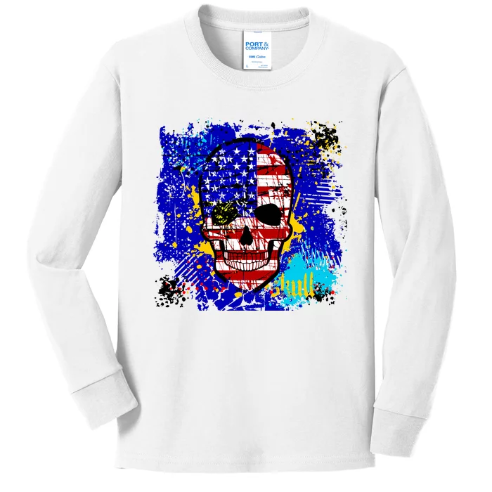 USA Grunge Skull Kids Long Sleeve Shirt