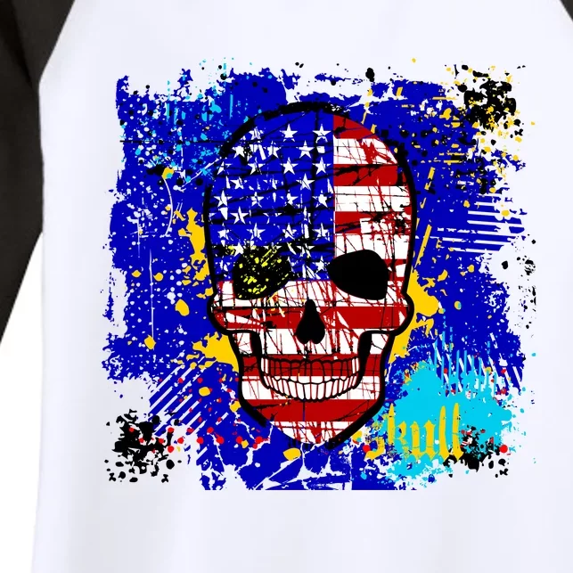 USA Grunge Skull Women's Tri-Blend 3/4-Sleeve Raglan Shirt