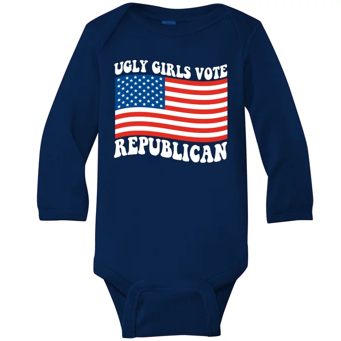 Ugly Girls Vote Republican Usa Flag Baby Long Sleeve Bodysuit