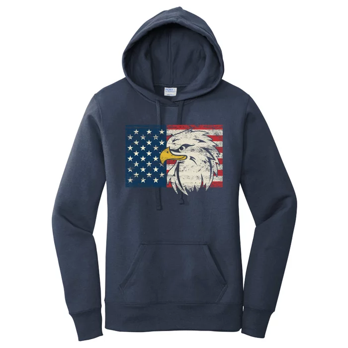 Usa Gift Vintage American Flag Bald Eagle Gift Women's Pullover Hoodie