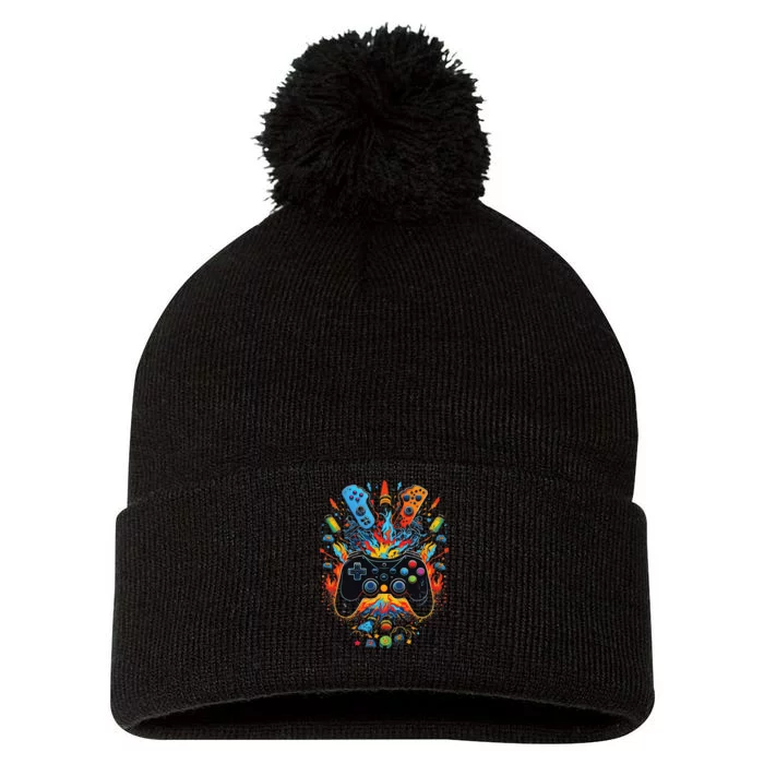 Ultimate Gaming Vibes Level Up Your Style Pom Pom 12in Knit Beanie