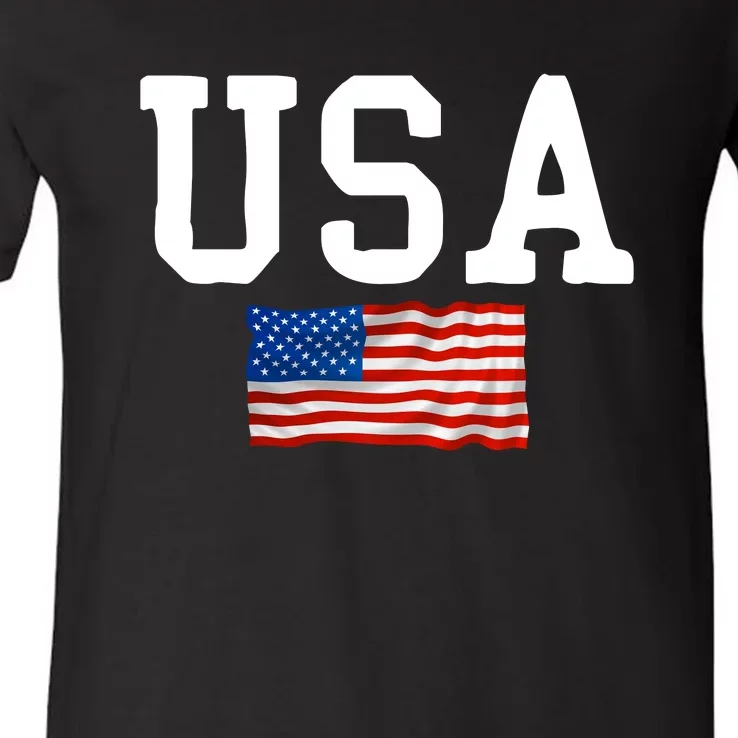 USA Gift Women Men Kids Patriotic American Flag July 4th V-Neck T-Shirt