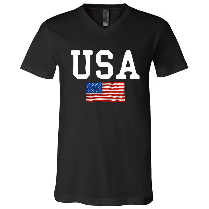 USA Gift Women Men Kids Patriotic American Flag July 4th V-Neck T-Shirt