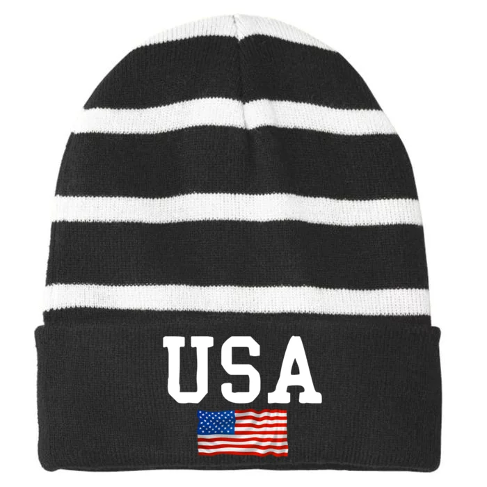 USA Gift Women Men Kids Patriotic American Flag July 4th Striped Beanie with Solid Band