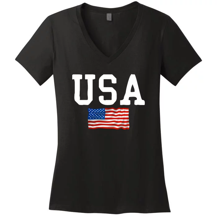 USA Gift Women Men Kids Patriotic American Flag July 4th Women's V-Neck T-Shirt