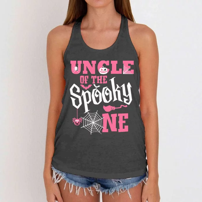 Uncle Halloween 1st Birthday Matching Family Spooky One Women's Knotted Racerback Tank