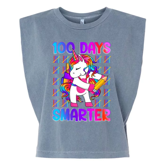 Unicorn Happy 100 Days Of School Smarter Brighter Tie Dye Gift Garment-Dyed Women's Muscle Tee