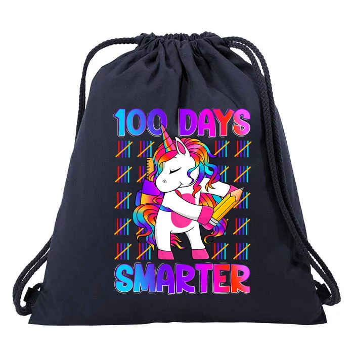 Unicorn Happy 100 Days Of School Smarter Brighter Tie Dye Gift Drawstring Bag