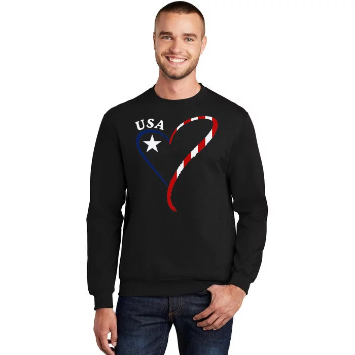 Usa Heart American Flag 4th Of July Patriotic Pride Tall Sweatshirt