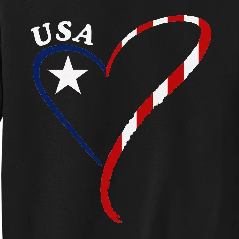 Usa Heart American Flag 4th Of July Patriotic Pride Tall Sweatshirt