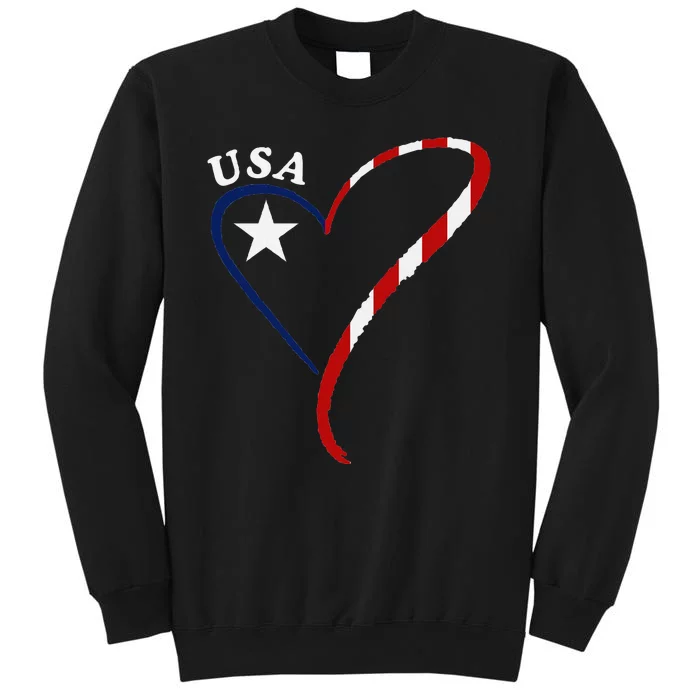 Usa Heart American Flag 4th Of July Patriotic Pride Tall Sweatshirt